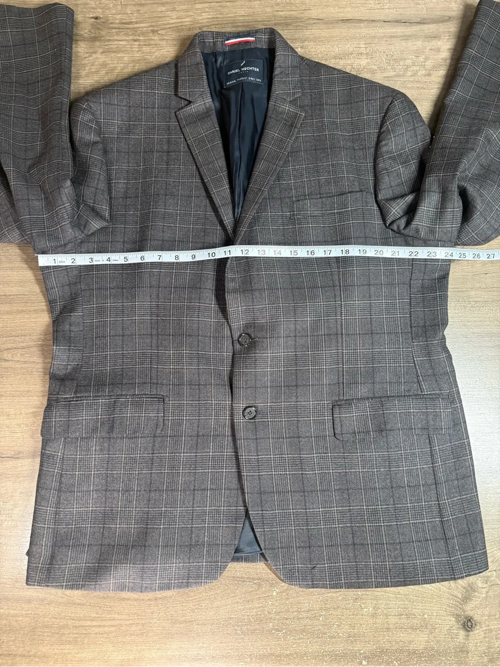 Daniel Hechter Paris Blazer Mens 46R Gray Glen Plaid 100% Wool Sport Coat
